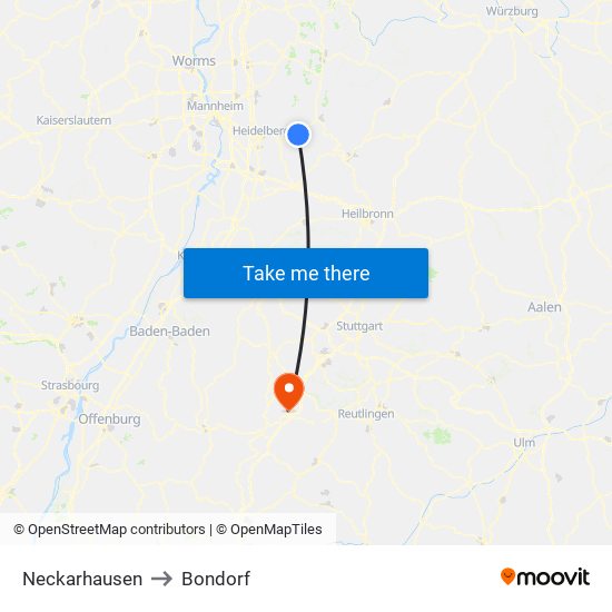 Neckarhausen to Bondorf map