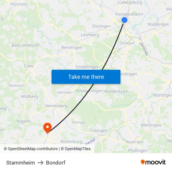 Stammheim to Bondorf map