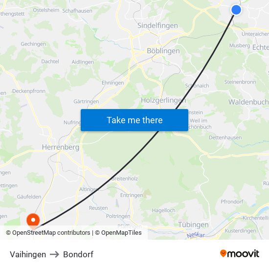 Vaihingen to Bondorf map