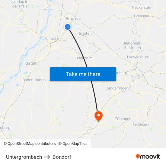 Untergrombach to Bondorf map