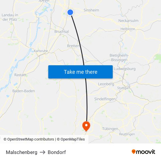 Malschenberg to Bondorf map