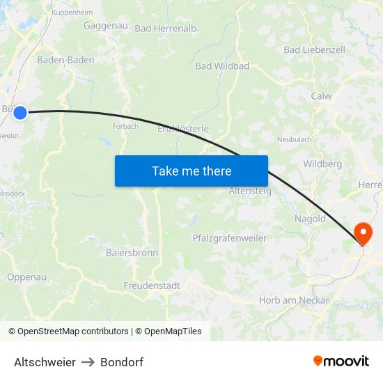 Altschweier to Bondorf map