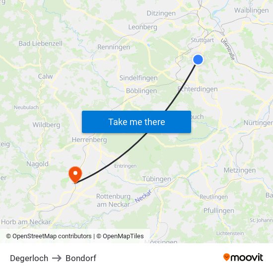 Degerloch to Bondorf map