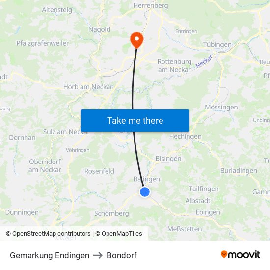 Gemarkung Endingen to Bondorf map