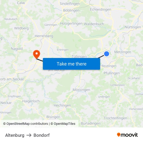 Altenburg to Bondorf map