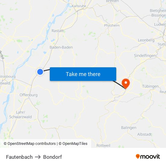Fautenbach to Bondorf map