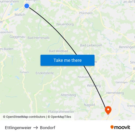 Ettlingenweier to Bondorf map