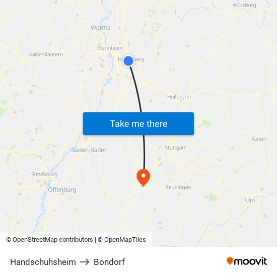 Handschuhsheim to Bondorf map