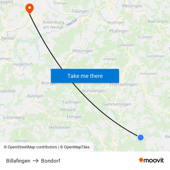 Billafingen to Bondorf map