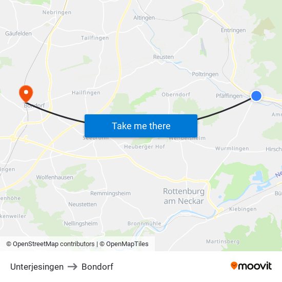 Unterjesingen to Bondorf map