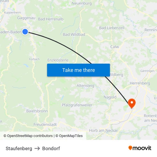 Staufenberg to Bondorf map