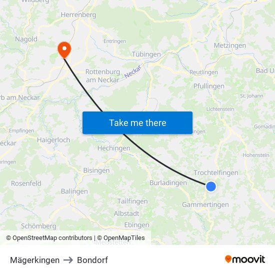 Mägerkingen to Bondorf map