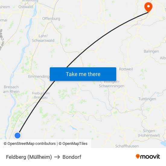 Feldberg (Müllheim) to Bondorf map