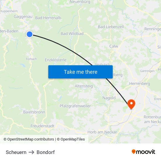 Scheuern to Bondorf map