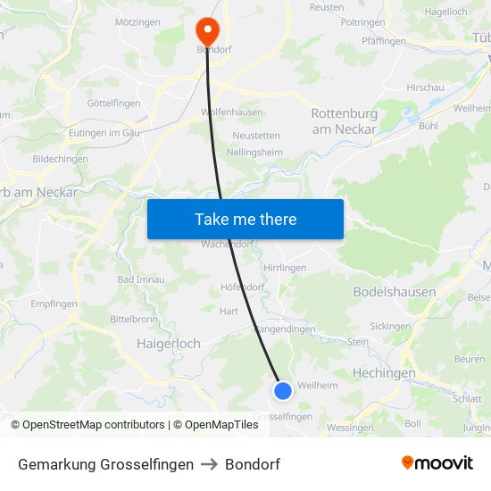 Gemarkung Grosselfingen to Bondorf map