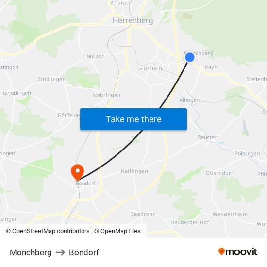 Mönchberg to Bondorf map