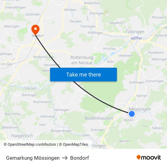 Gemarkung Mössingen to Bondorf map