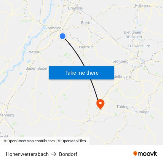 Hohenwettersbach to Bondorf map