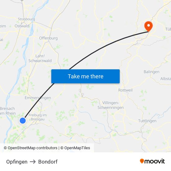 Opfingen to Bondorf map