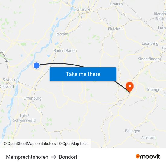 Memprechtshofen to Bondorf map