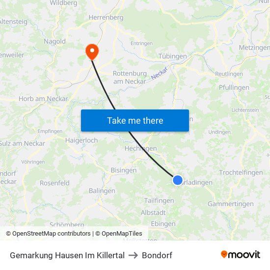 Gemarkung Hausen Im Killertal to Bondorf map