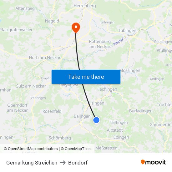 Gemarkung Streichen to Bondorf map
