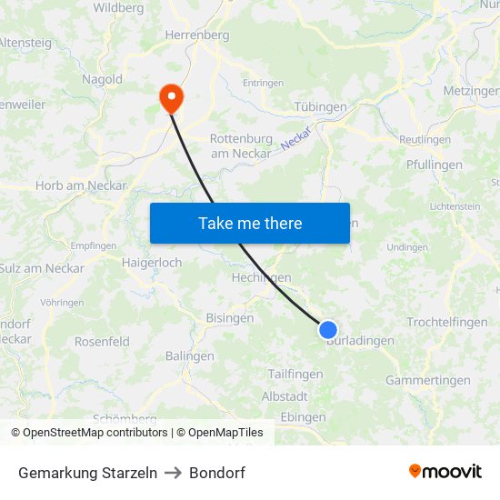 Gemarkung Starzeln to Bondorf map