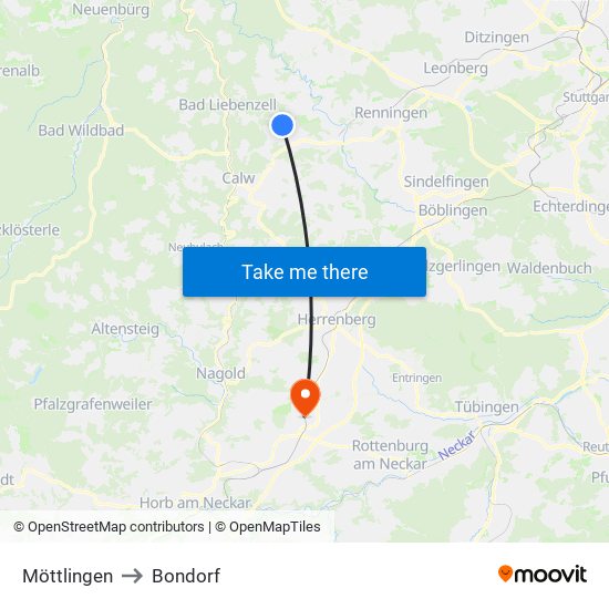 Möttlingen to Bondorf map