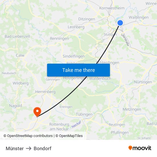 Münster to Bondorf map