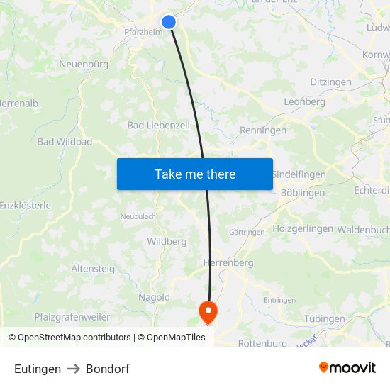 Eutingen to Bondorf map