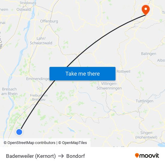 Badenweiler (Kernort) to Bondorf map