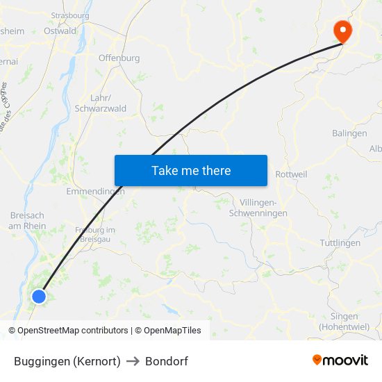 Buggingen (Kernort) to Bondorf map