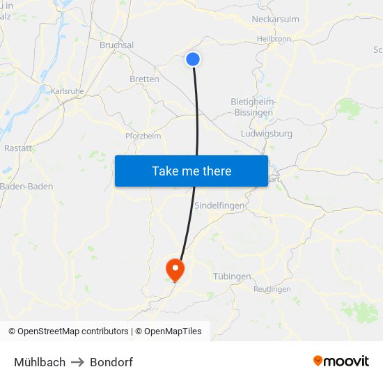 Mühlbach to Bondorf map