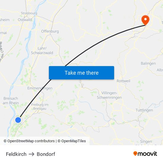 Feldkirch to Bondorf map