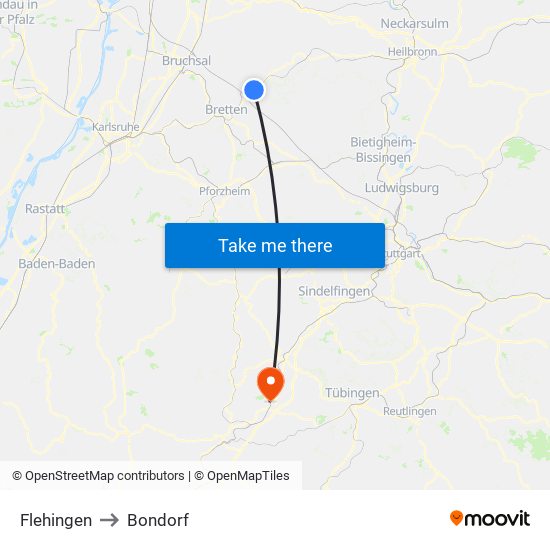 Flehingen to Bondorf map