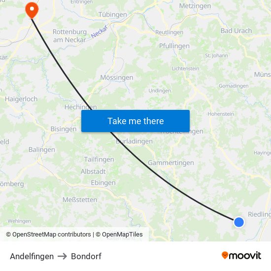 Andelfingen to Bondorf map