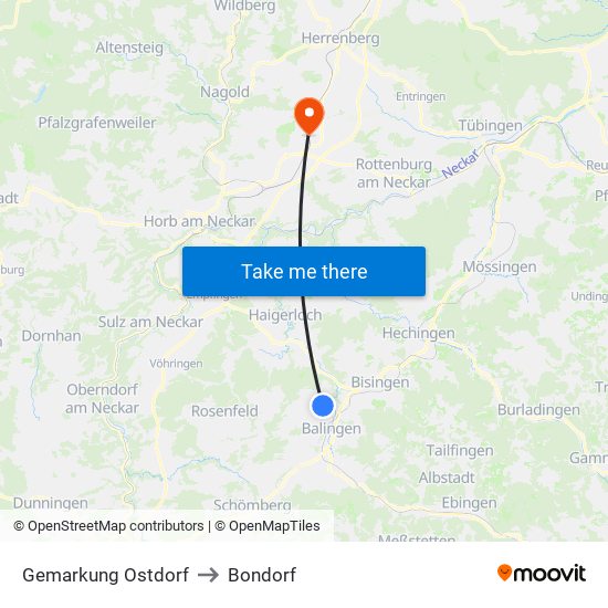 Gemarkung Ostdorf to Bondorf map