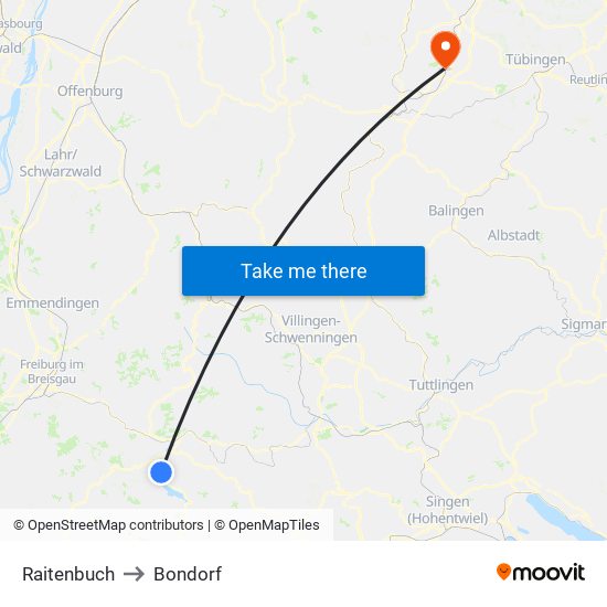 Raitenbuch to Bondorf map