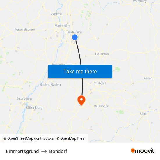 Emmertsgrund to Bondorf map
