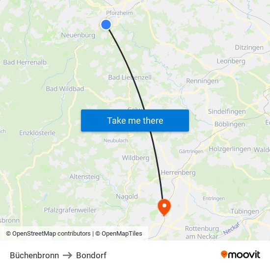 Büchenbronn to Bondorf map