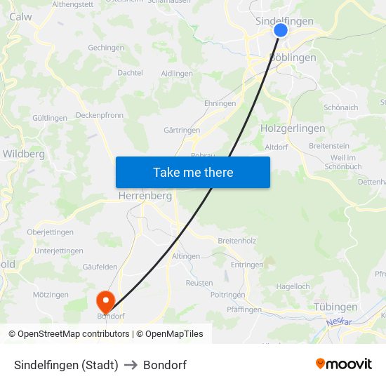 Sindelfingen (Stadt) to Bondorf map