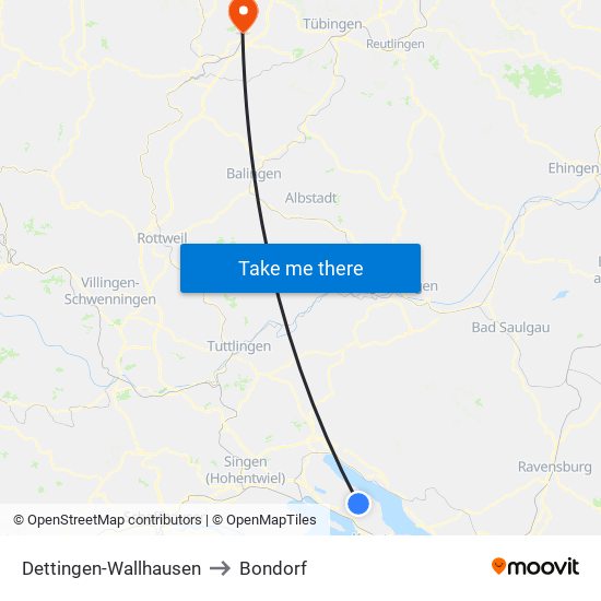 Dettingen-Wallhausen to Bondorf map