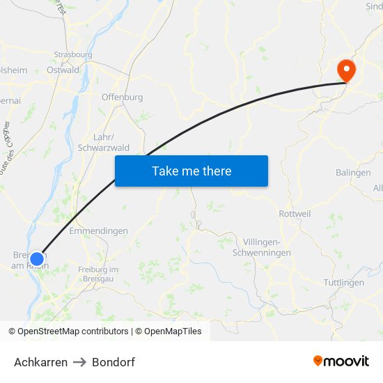 Achkarren to Bondorf map