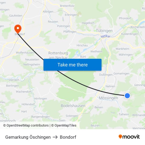 Gemarkung Öschingen to Bondorf map