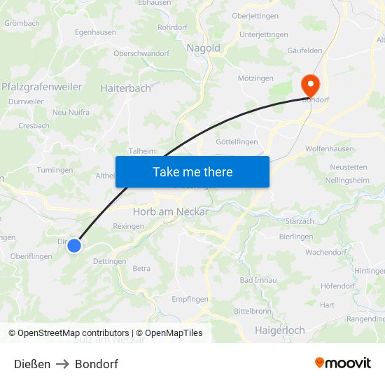 Dießen to Bondorf map