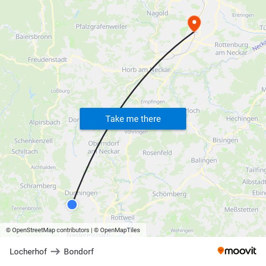 Locherhof to Bondorf map