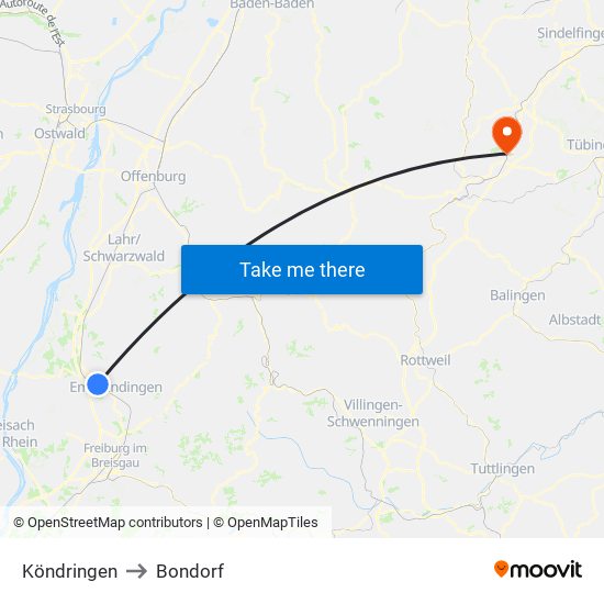 Köndringen to Bondorf map