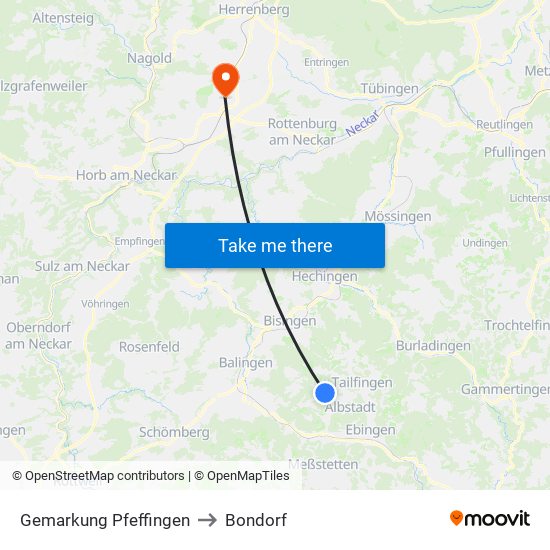 Gemarkung Pfeffingen to Bondorf map