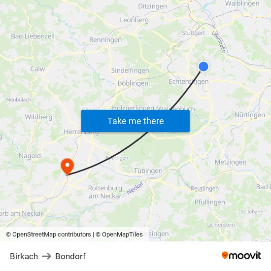 Birkach to Bondorf map