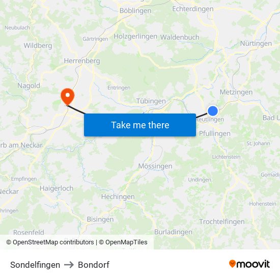 Sondelfingen to Bondorf map